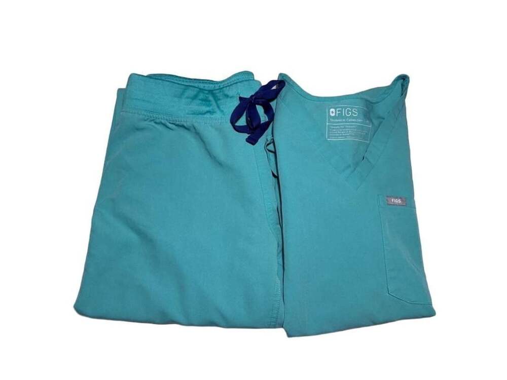 Figs Technical Collection V-Neck Scrub Top & Jogger Pants Set Extra Small Teal